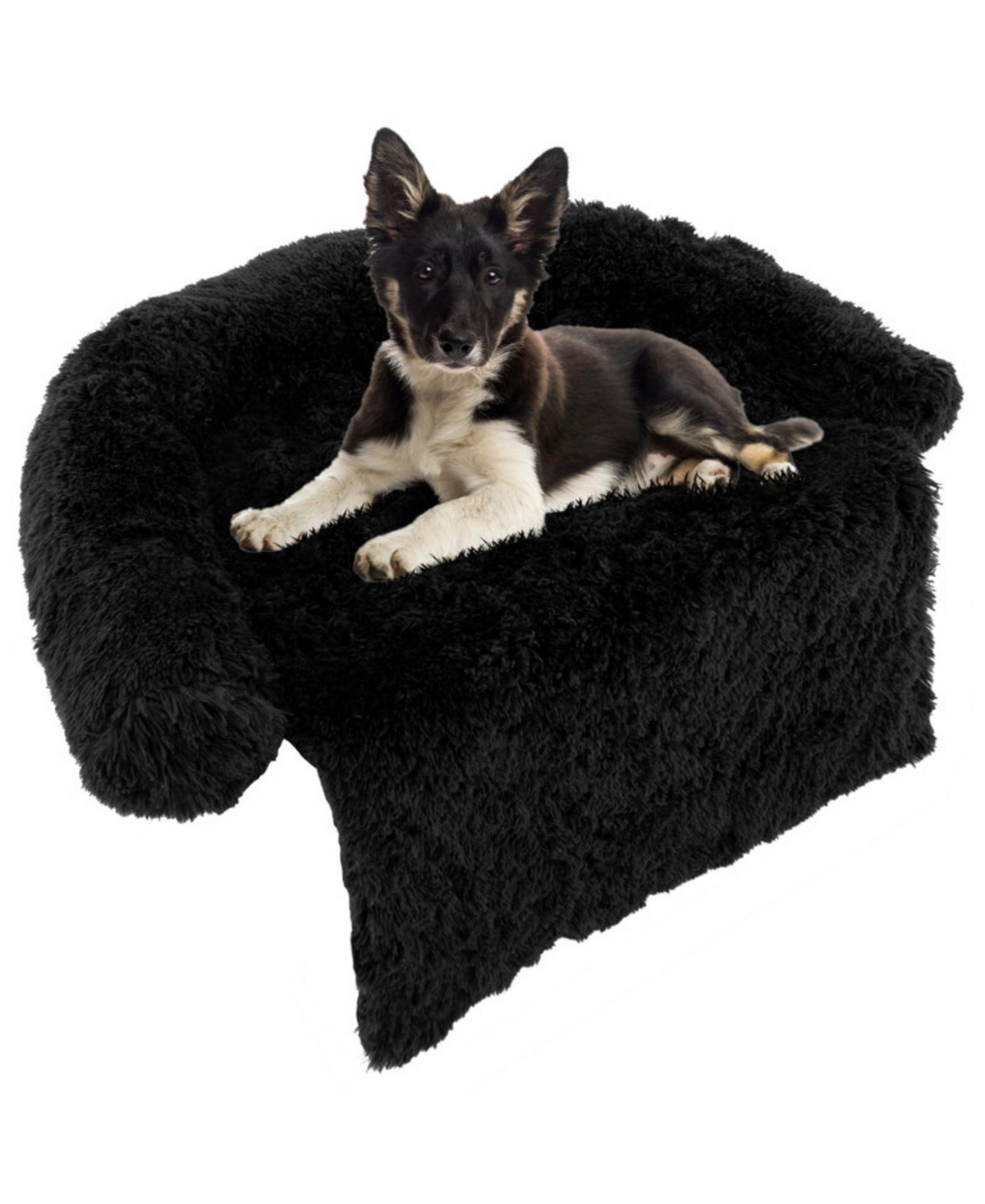 Gouun Plush Calming Dog Couch Bed with Bolster Pillow and Anti-Slip Bottom