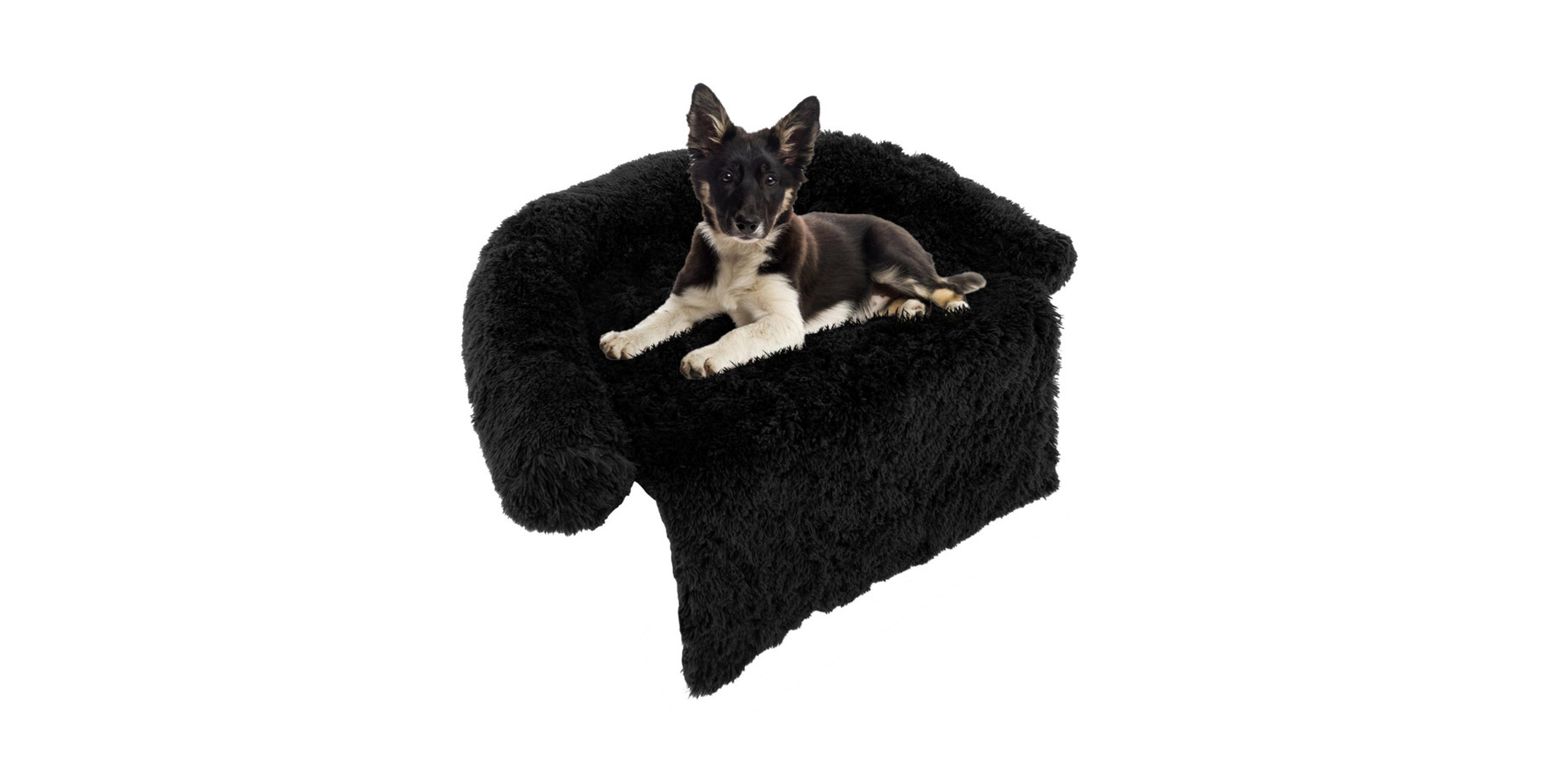 Gouun Plush Calming Dog Couch Bed with Bolster Pillow and Anti-Slip Bottom