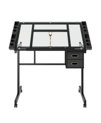 Adjustable Art Drawing Desk for Craft Station Drafting - 2 Fabric Drawers, 4 Wheels