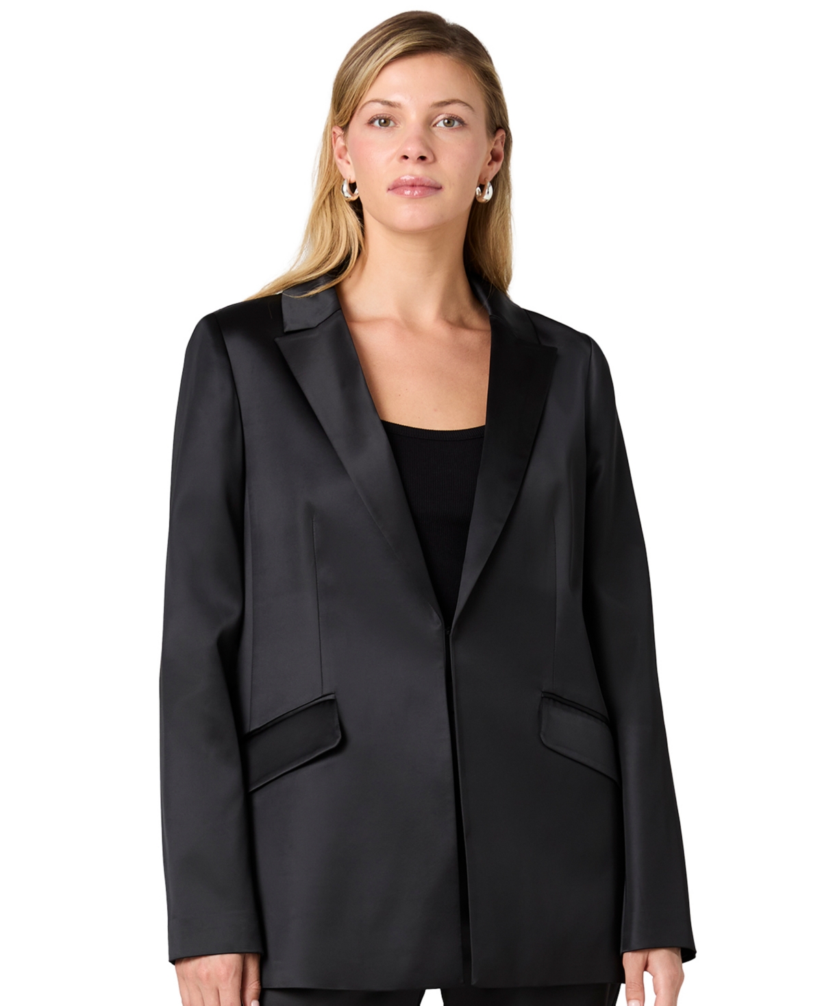 French Connection Women's Maelys Stretch Long-sleeve Satin Blazer In Black