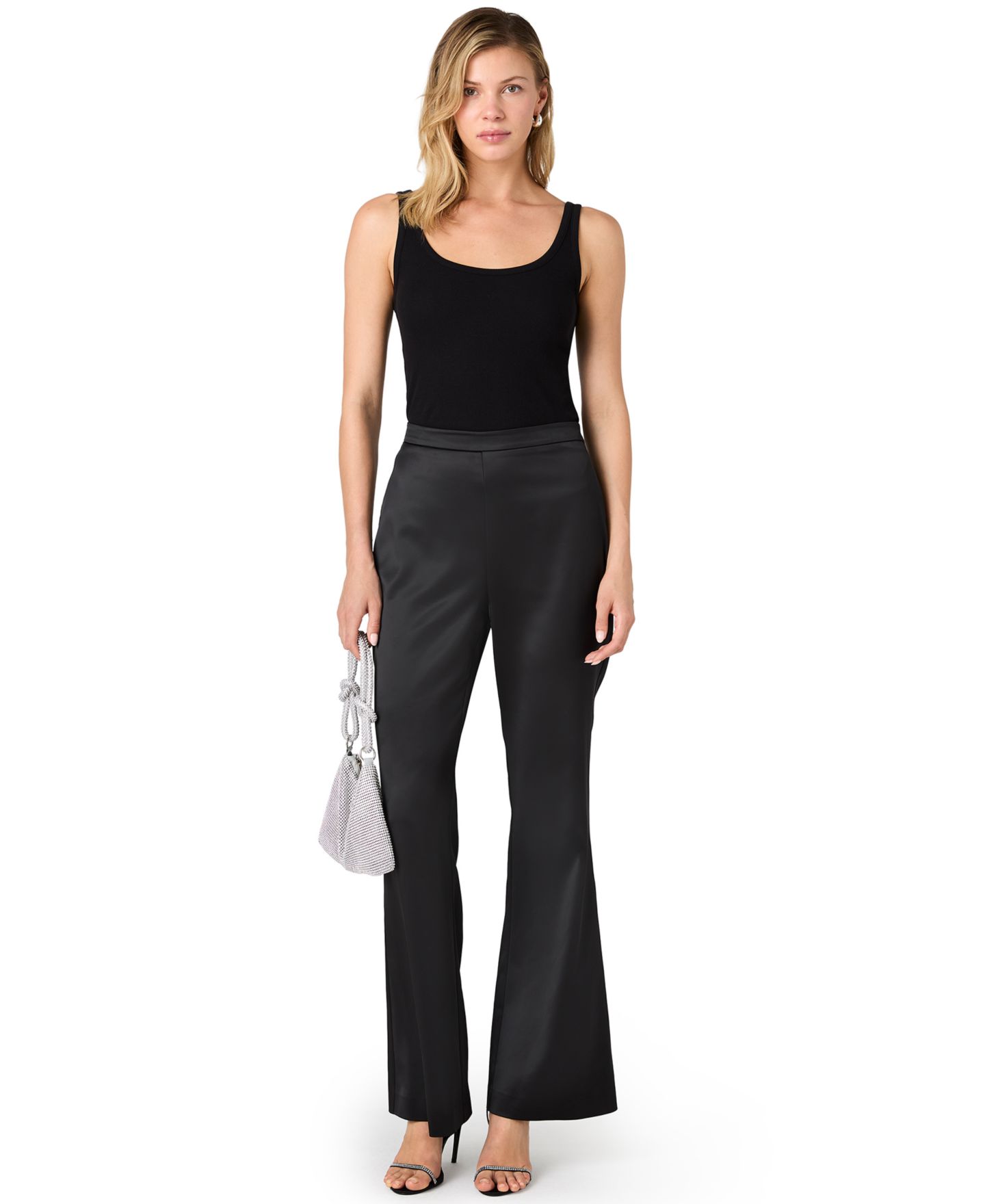 Женские брюки French Connection Maelys Satin Wide-Leg Stretch, цвет: Чёрный — фото 6