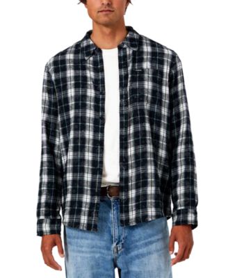 Men's Ocean Coast Plaid Long-Sleeve Logo-Print Button-Down Shirt