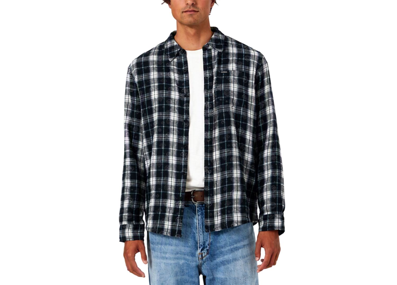 Men's Ocean Coast Plaid Long-Sleeve Logo-Print Button-Down Shirt