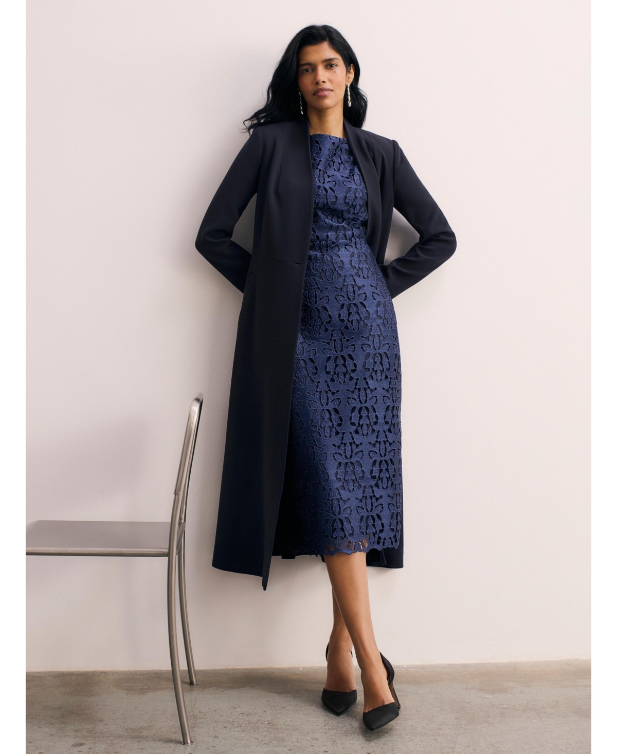 The Fold Women's Valencia Lace Scalloped Fit-and-Flare Midi Dress