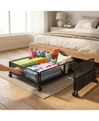 Underbed Rolling Storage Drawer with Metal Mesh Frame and Wheels, 2 Packs