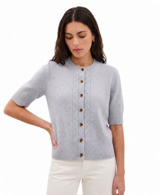 Women's Elbow Sleeve Cable Trim Cardigan