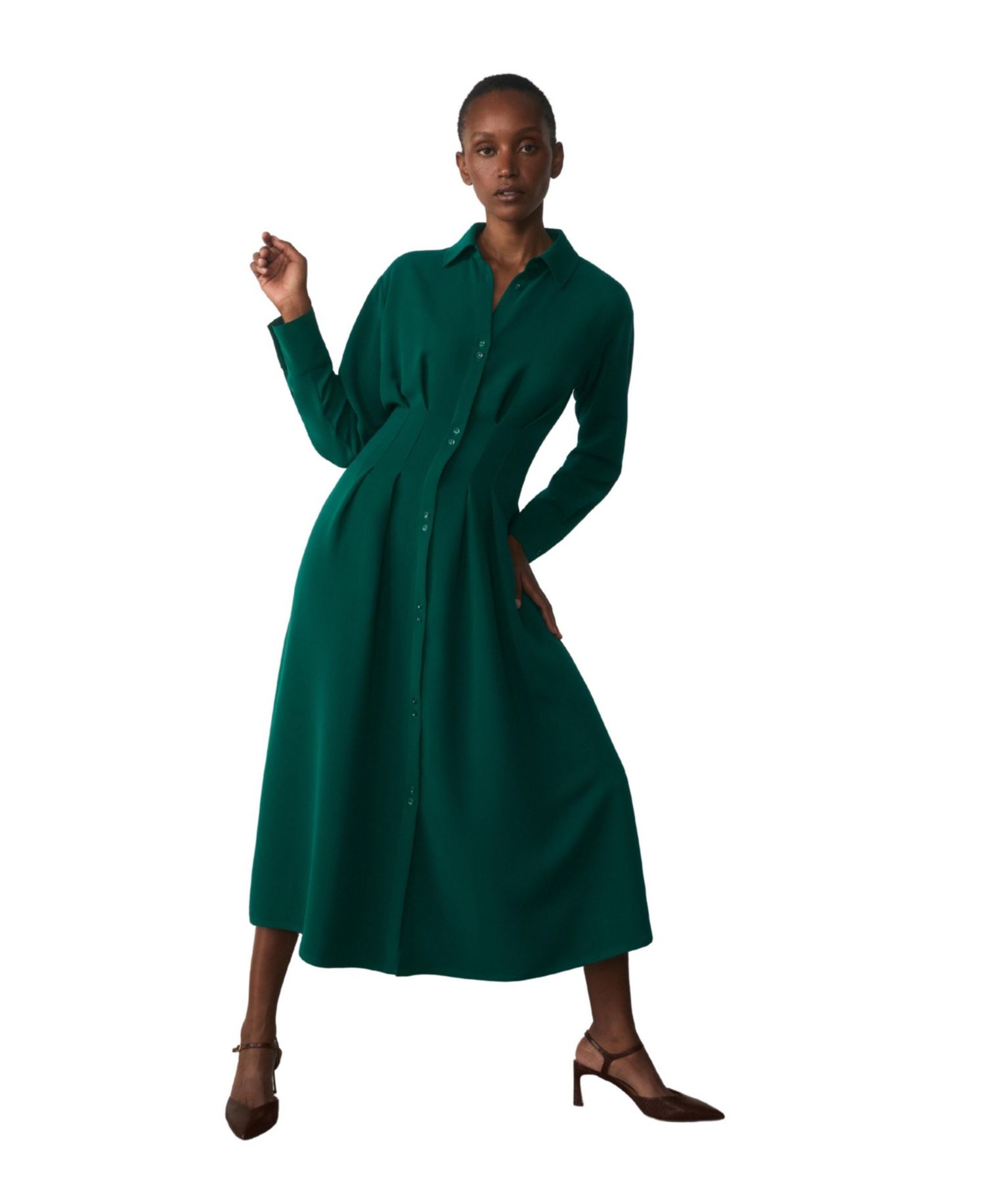 Women's Amara Long-Sleeve A-Line Midi Shirt Dress