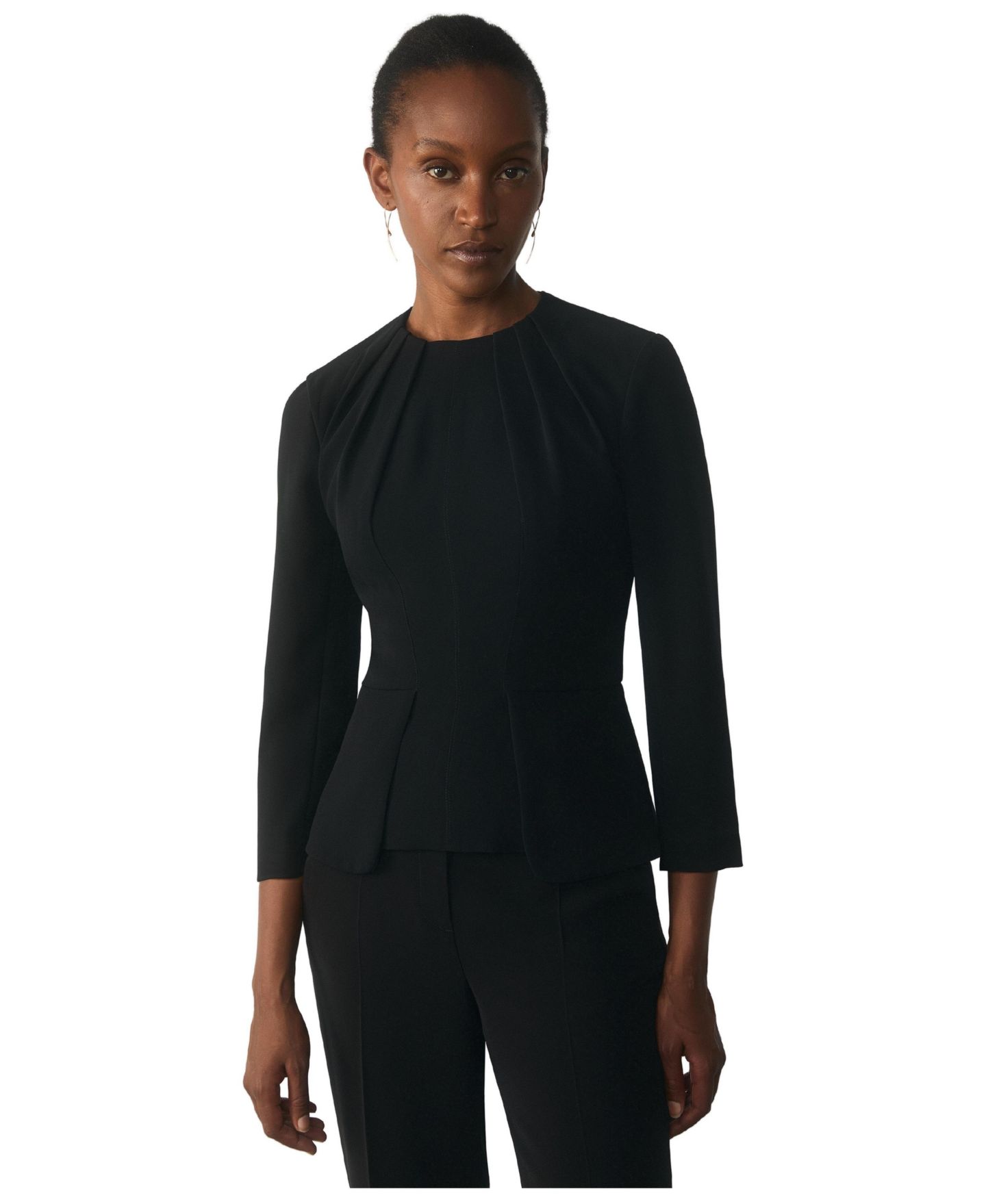 Женский топ The Fold Elaria 3/4-Sleeve Peplum, цвет: Чёрный — фото 1