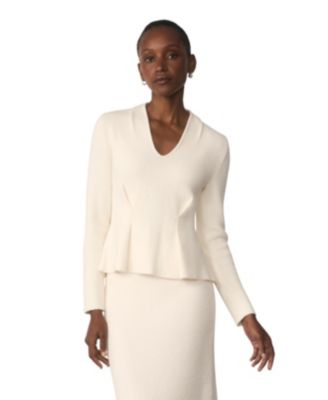Women's Roveta Peplum V-Neck Long-Sleeve Cotton-Blend Top