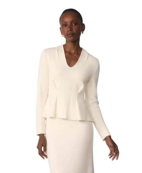 Женский топ The Fold Roveta Peplum V-Neck Long-Sleeve Cotton-Blend, цвет: Белый