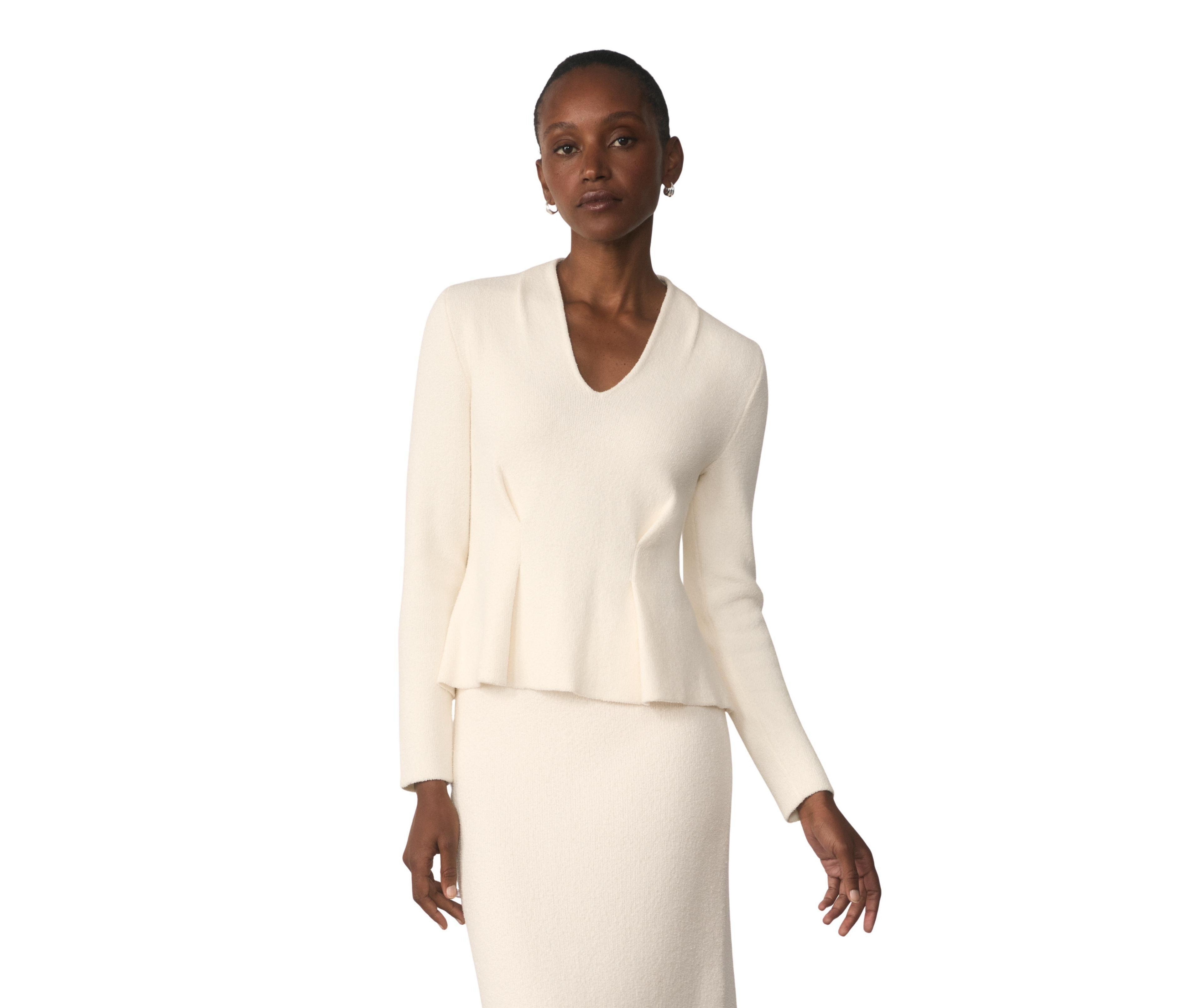 The Fold Women's Roveta Peplum V-Neck Long-Sleeve Cotton-Blend Top