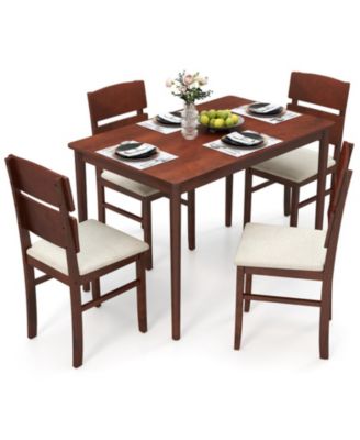 5-Piece Dining Table Set for 4 with High Curved Back Padded Chairs and Veneered Tabletop
