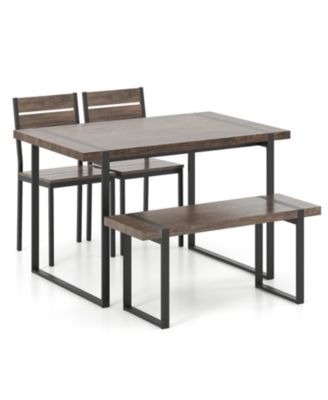 4-Piece Dining Table Set with Bench and 2 Chairs Space Saving Metal Frame Kitchen Furniture