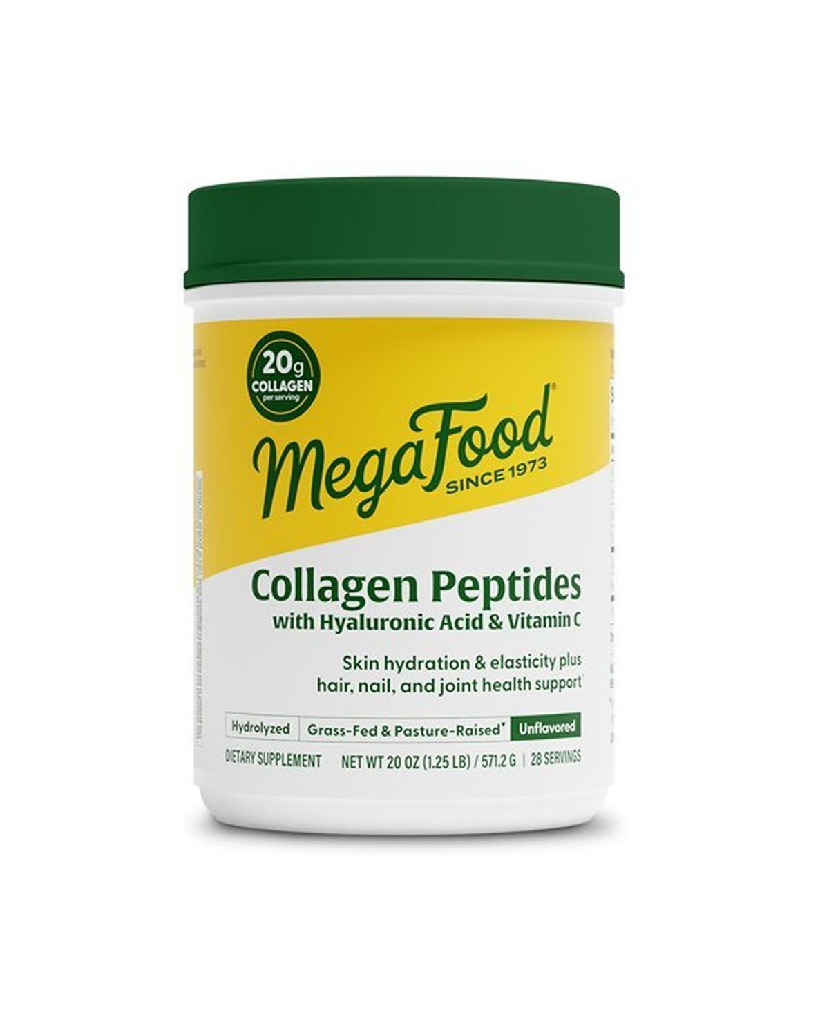 MegaFood Collagen Peptides Powder Unflavored with Hyaluronic Acid and Vitamin C, Grass-Fed Bovine Collagen, 20oz