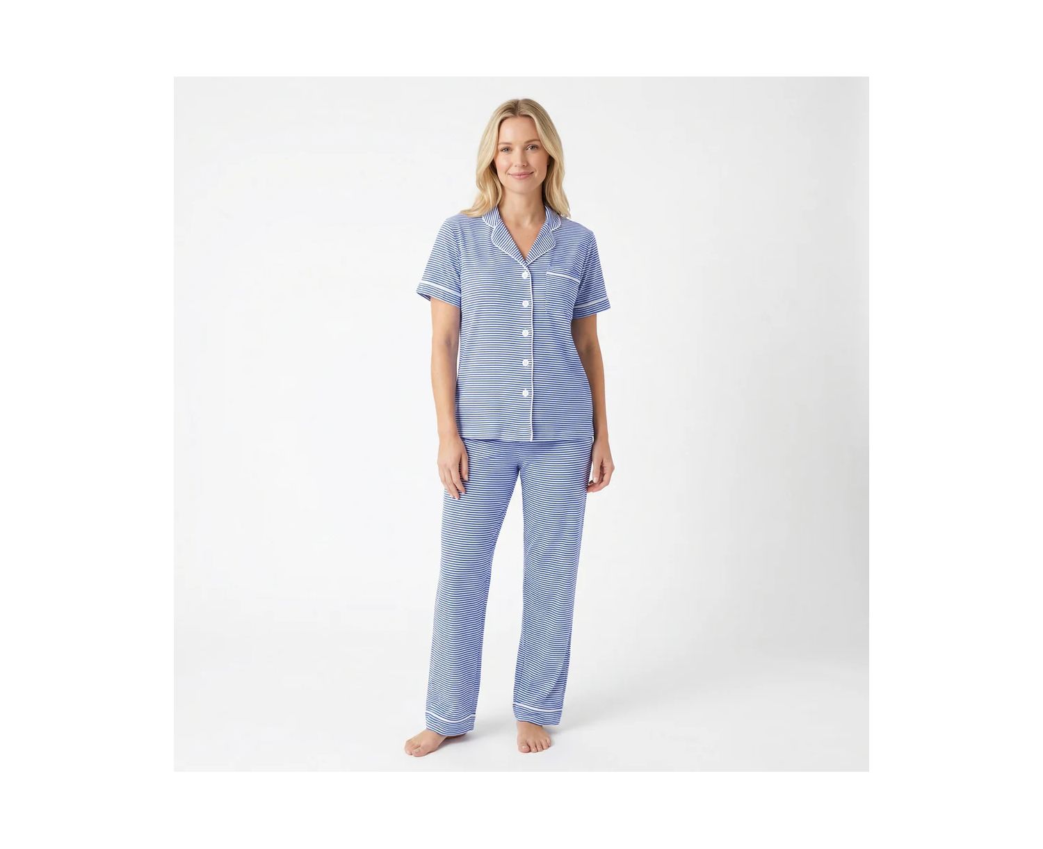 Women's Cobalt Stripe Matching Family Short-Sleeve Pajama Set