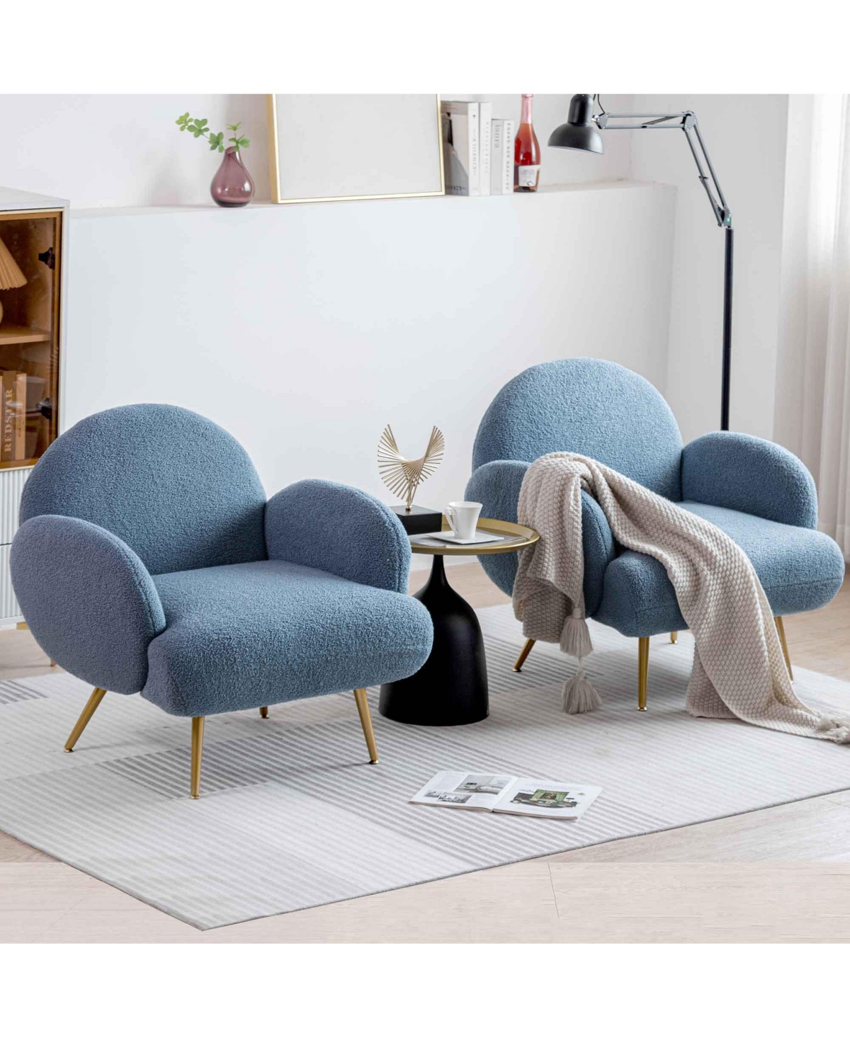 Dyhome Teddy Upholstered Armchair, Modern Accent Chair with Metal Legs, Set of 2