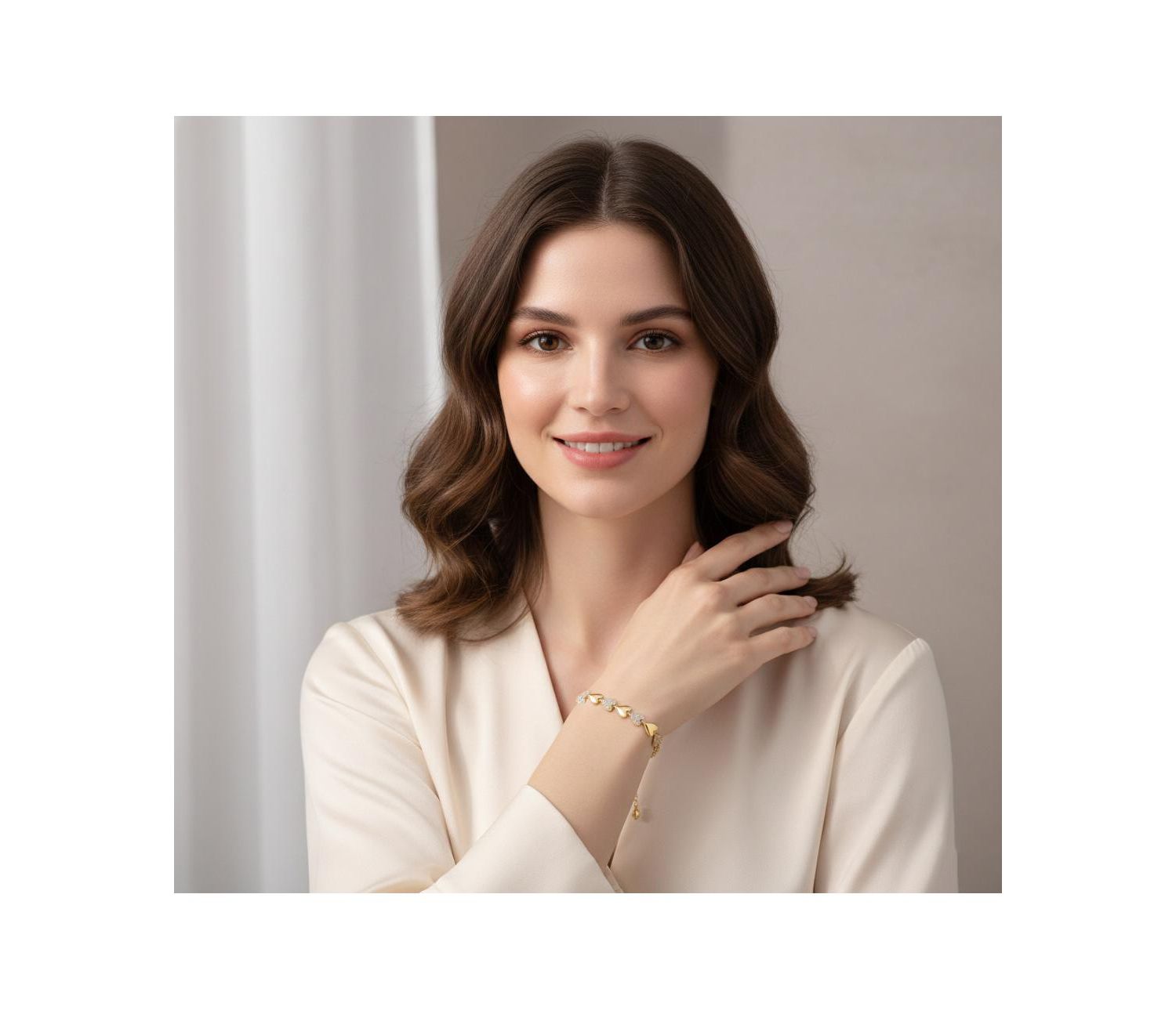 Dainty 14K Gold Plated CZ Pave Heart Stampato Thin Bracelet