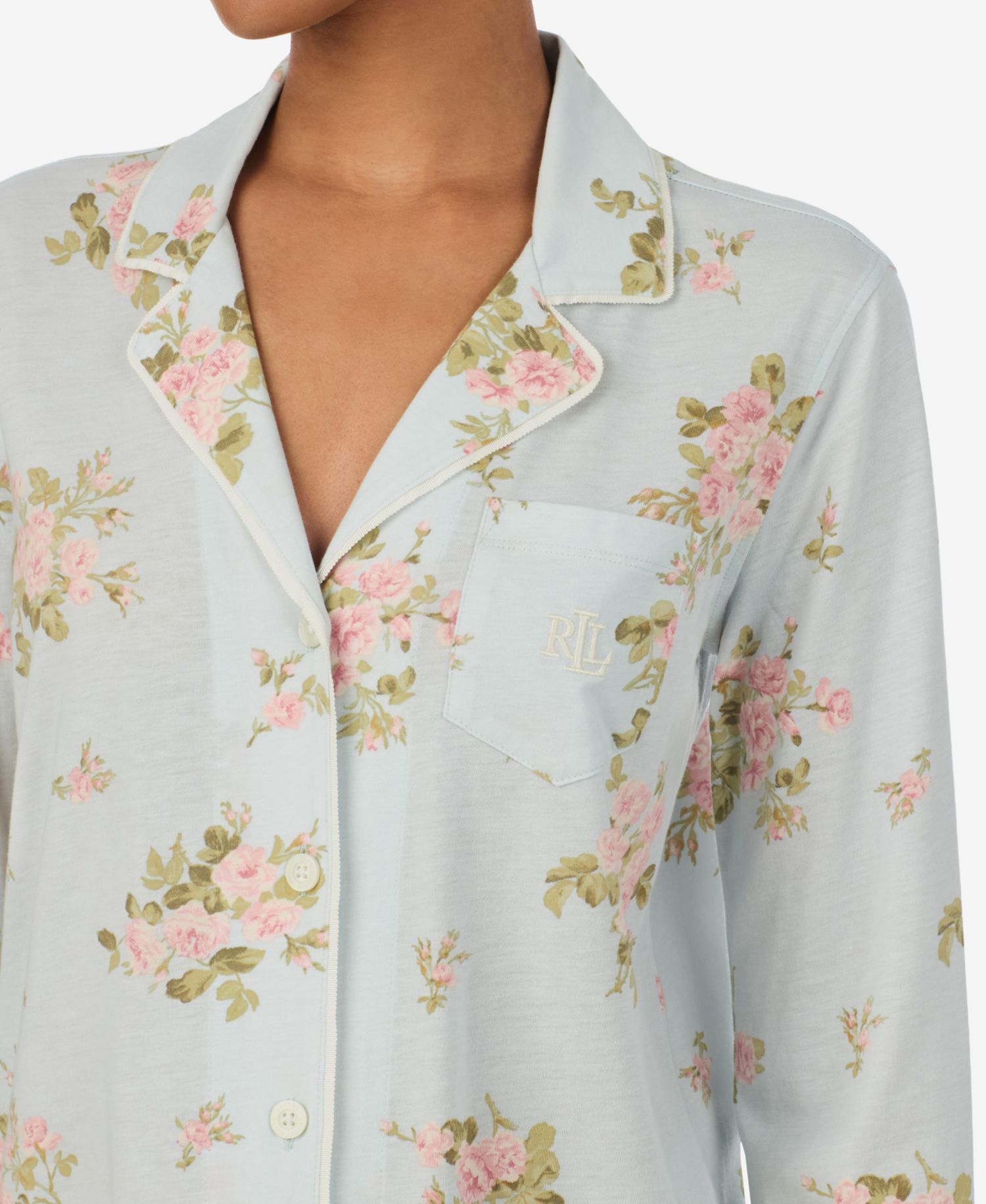 Petite Long-Sleeve Notch-Collar Floral Pajama Top and Pajama Pants, 2-Piece Set