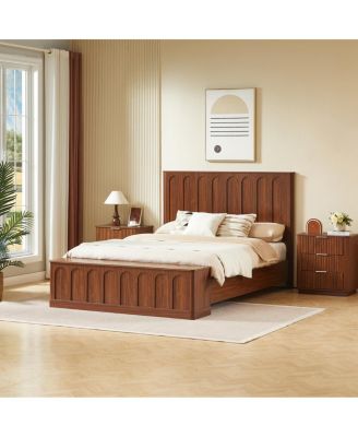  Queen Wood Platform Bed with Footboard Bench and Storage