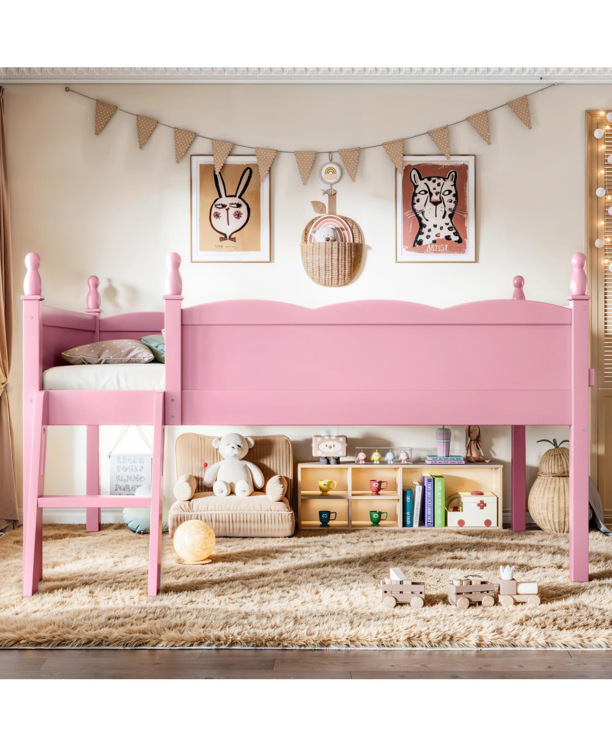 Streamdale Furniture Twin Wood Loft Bed with Full Guardrails, Ladder and Bookshelf