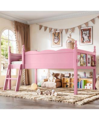 Twin Wood Loft Bed with Full Guardrails, Ladder and Bookshelf