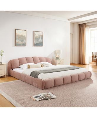  King Size Chenille Upholstered Curved Platform Bed