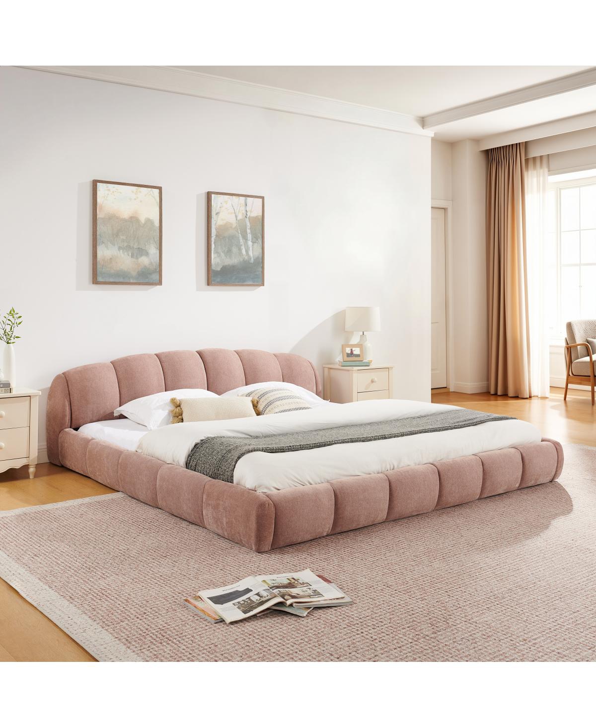 Streamdale Furniture King Size Chenille Upholstered Curved Platform Bed