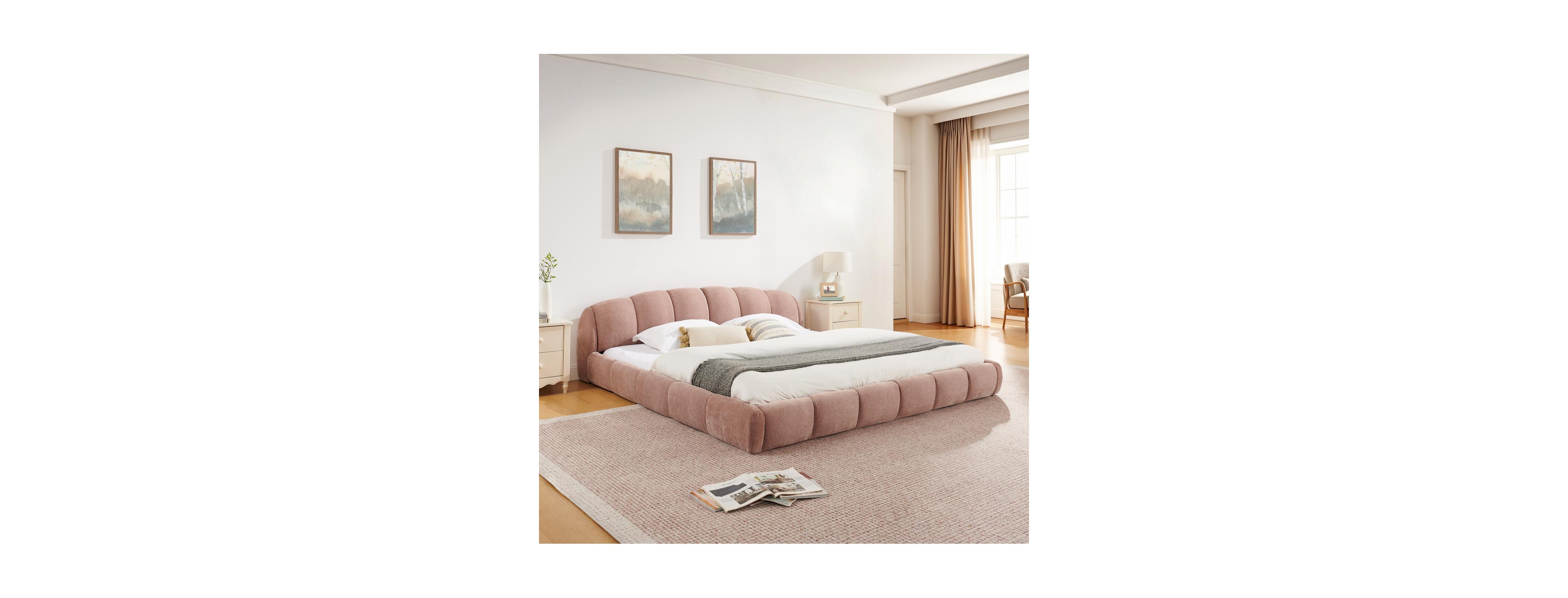 Streamdale Furniture King Size Chenille Upholstered Curved Platform Bed
