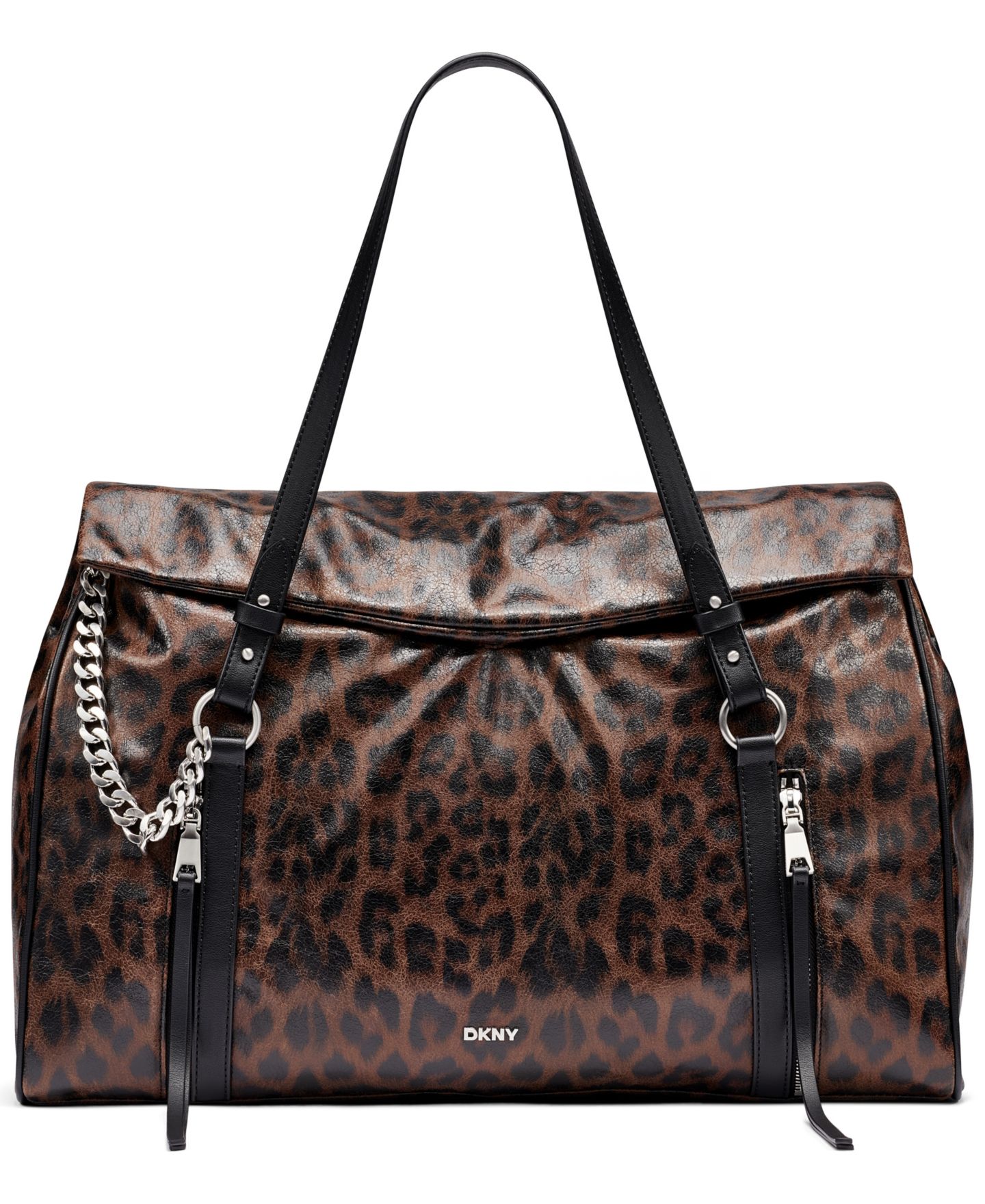 Женская сумка DKNY Skye Leopard Print Large Laptop Compatible Satchel Handbag, цвет: Леопардовый — фото 1
