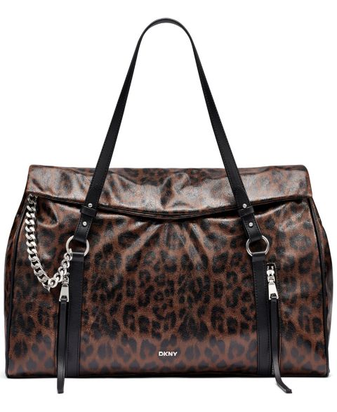 Женская сумка DKNY Skye Leopard Print Large Laptop Compatible Satchel Handbag, цвет: Леопардовый