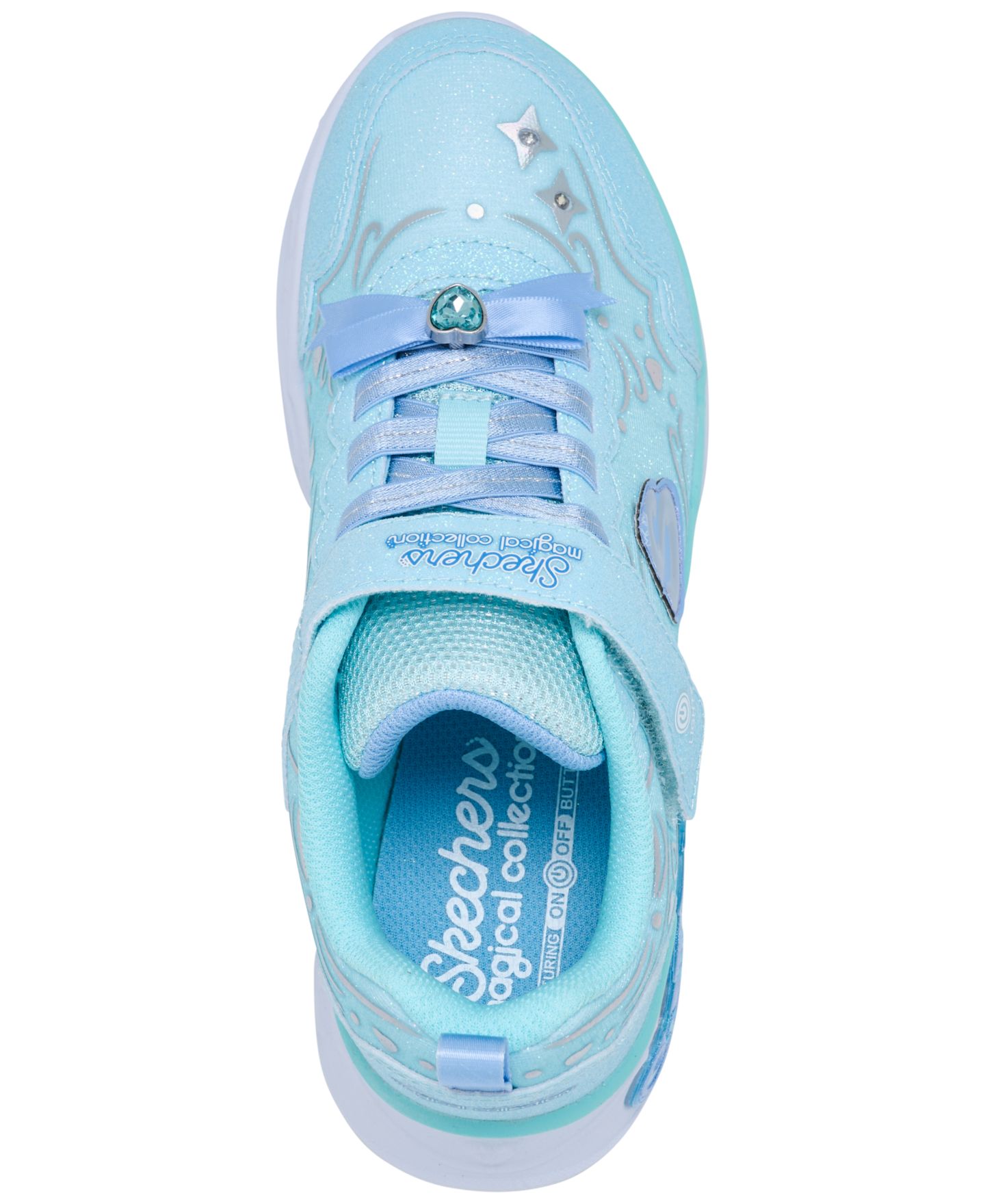 Кроссовки Skechers S Lights: Princess Steps Fastening Strap Light-Up Lifestyle Sneakers from Finish Line для девочек, цвет: Светлый синий — фото 5