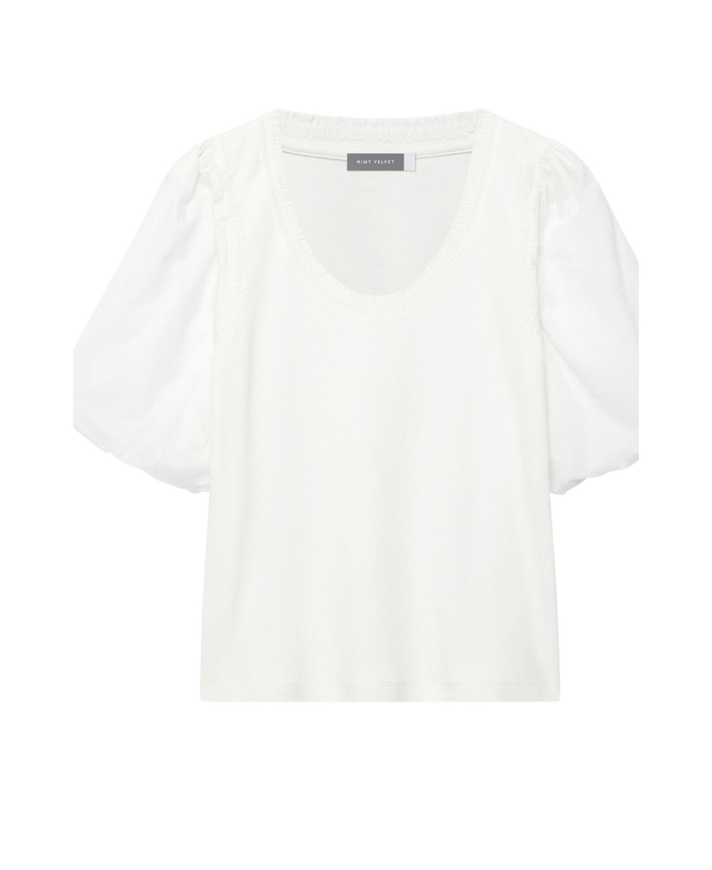 Женский топ Mint Velvet Puff-Sleeve Scoop-Neck with Trim Detailing, цвет: Слоновая кость — фото 3