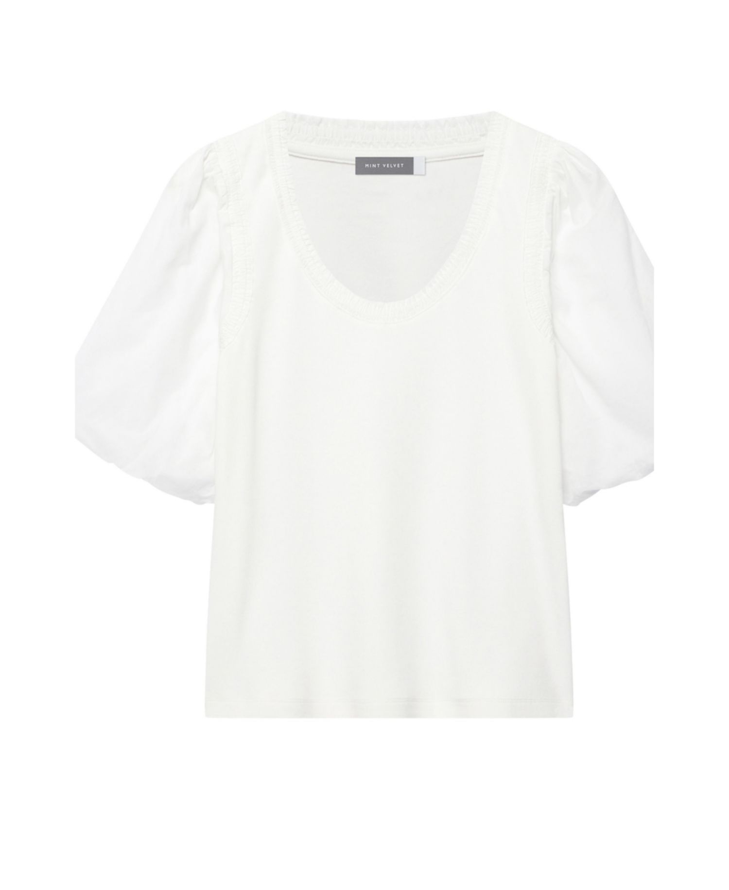 Women's Puff-Sleeve Scoop-Neck Top with Trim Detailing