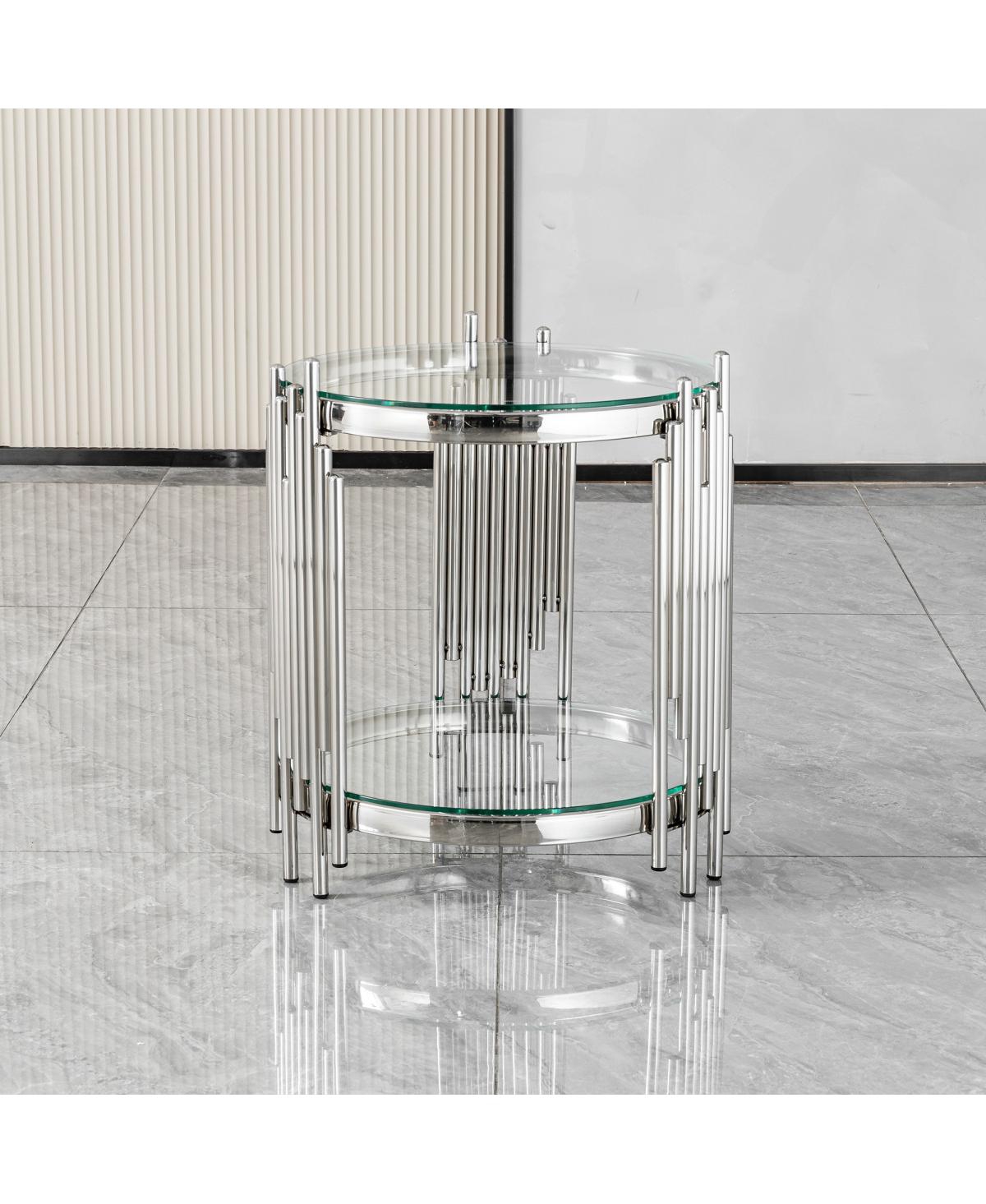 Streamdale Furniture Luxury 2-Tier Round Glass End Table with Silver Steel Frame