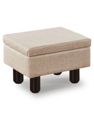 Modern Khaki Storage Ottoman Footrest with Solid Wood Legs