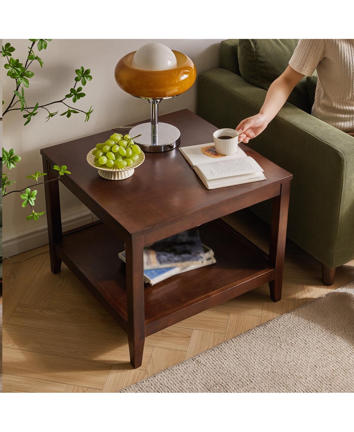Streamdale Furniture Solid Wood 2-Tier Square End Table with Storage Shelf