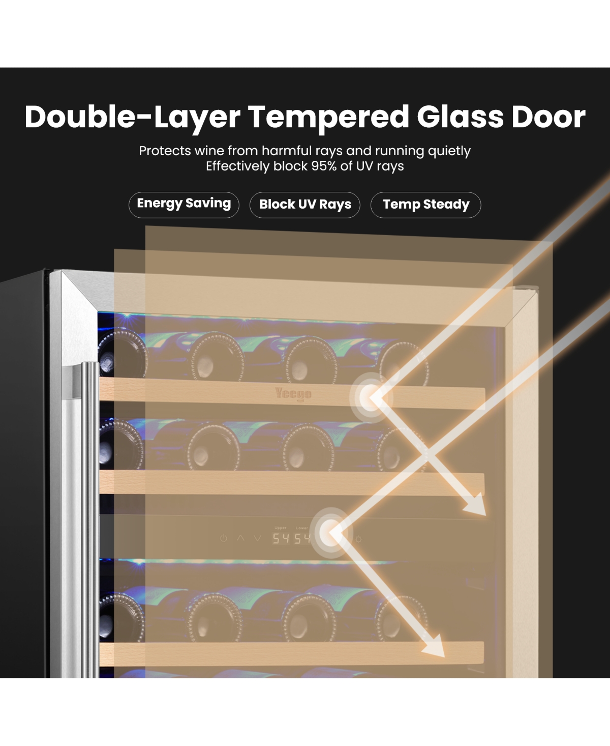 Yeego 24 Inch Dual Zone Wine Cooler Refrigerator Led Display 52 Bottles Built-in or Freestanding With Door,Shelves