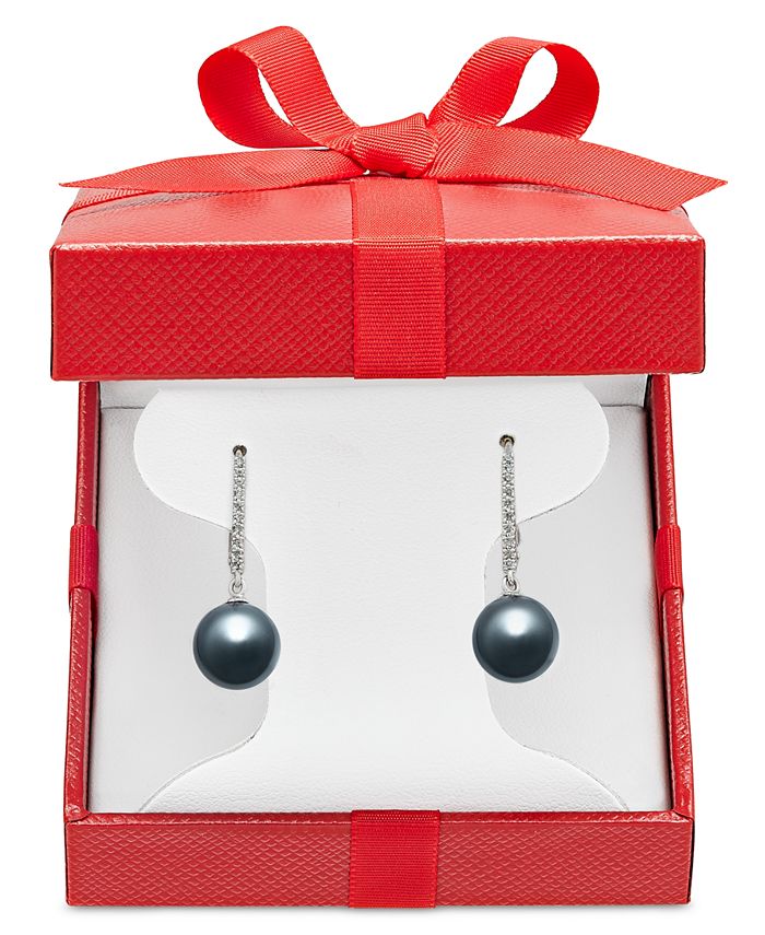 Macy's - Cultured Tahitian Pearl (9mm) and Diamond (1/10 ct. t.w.) Drop Earrings in 14k White Gold
