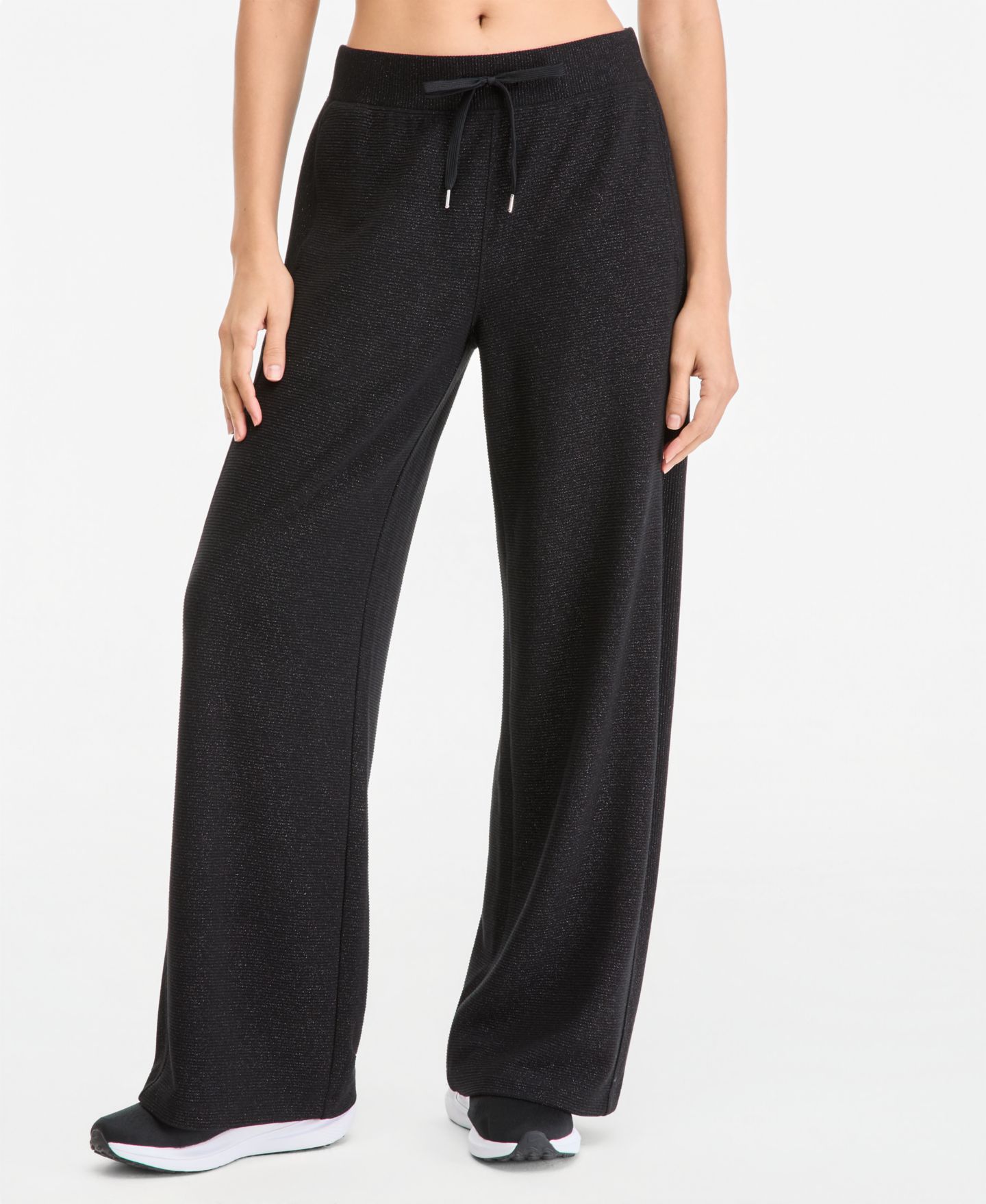 Женские брюки ID Ideology Shine Wide-Leg Ottoman-Rib, цвет: Глубокий чёрный — фото 3