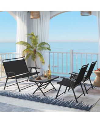 4 Piece Patio Folding Furniture Set Outdoor Conversation Set Bistro Sectional Set