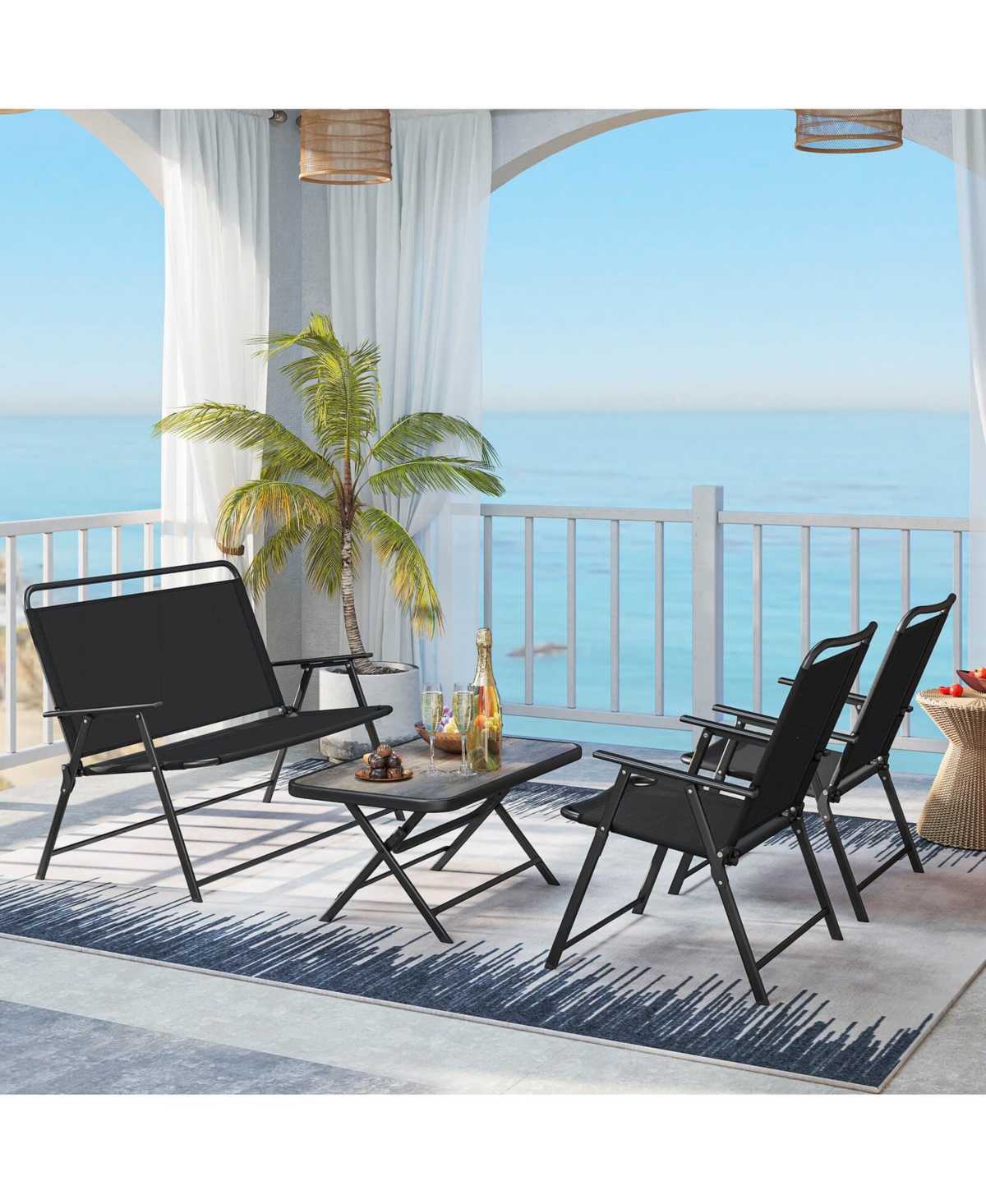 Costway 4 Piece Patio Folding Furniture Set Outdoor Conversation Set Bistro Sectional Set