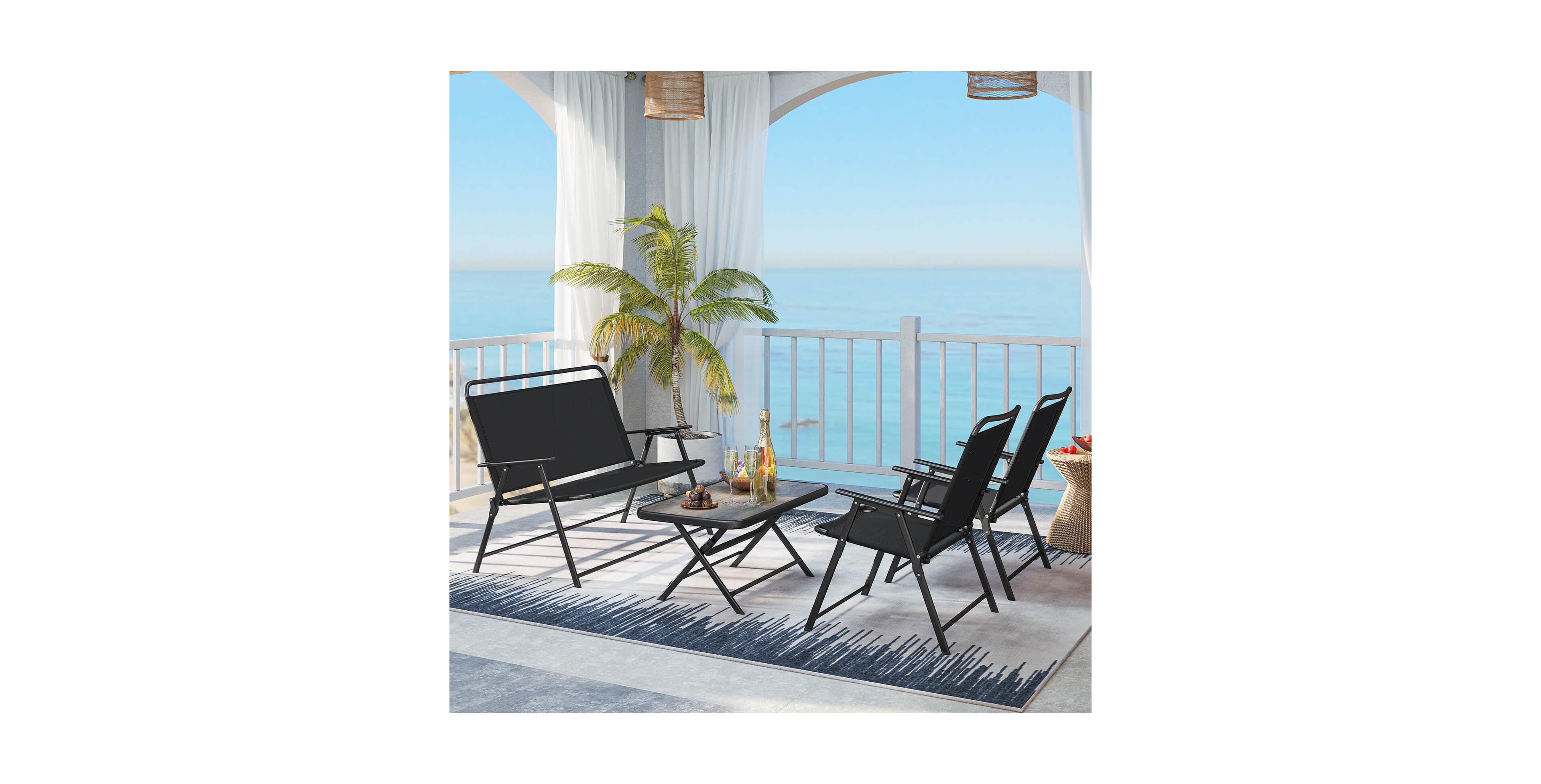 Costway 4 Piece Patio Folding Furniture Set Outdoor Conversation Set Bistro Sectional Set