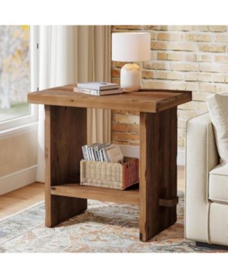 Solid Wood Side Table, 2-Tier End Table with Solid Base