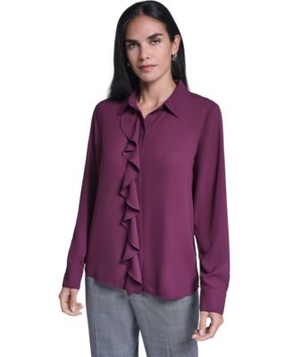 Women's Ruffle-Front Long-Sleeve Blouse