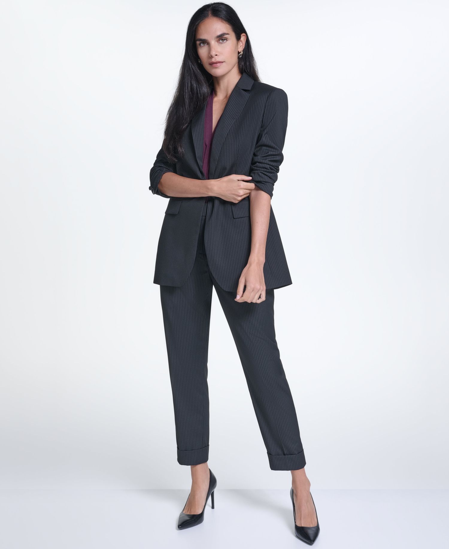 Women's Single Button Notch Collar Stripe Blazer