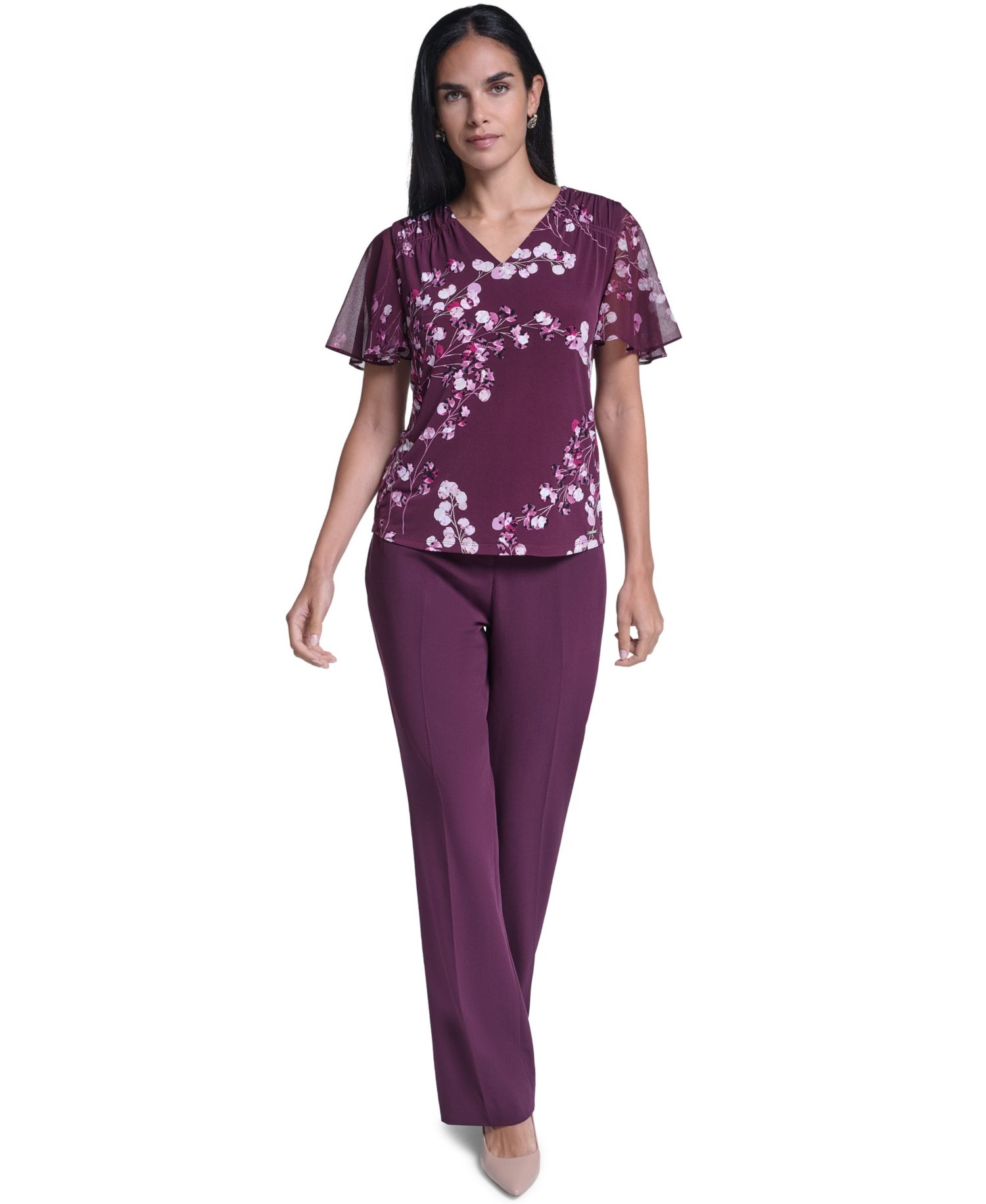 Women's V-Neck Floral Chiffon Blouse