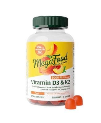 Vitamin D3 and K2 Gummies, 5000 IU, Bone and Immune Health Support, 60 Peach Gummies