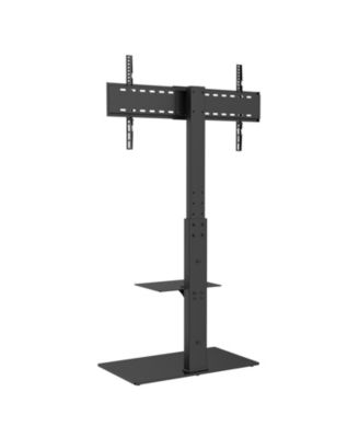 Swivel Floor TV Stand for Screens with Height Adjustment and Tempered Glass Base