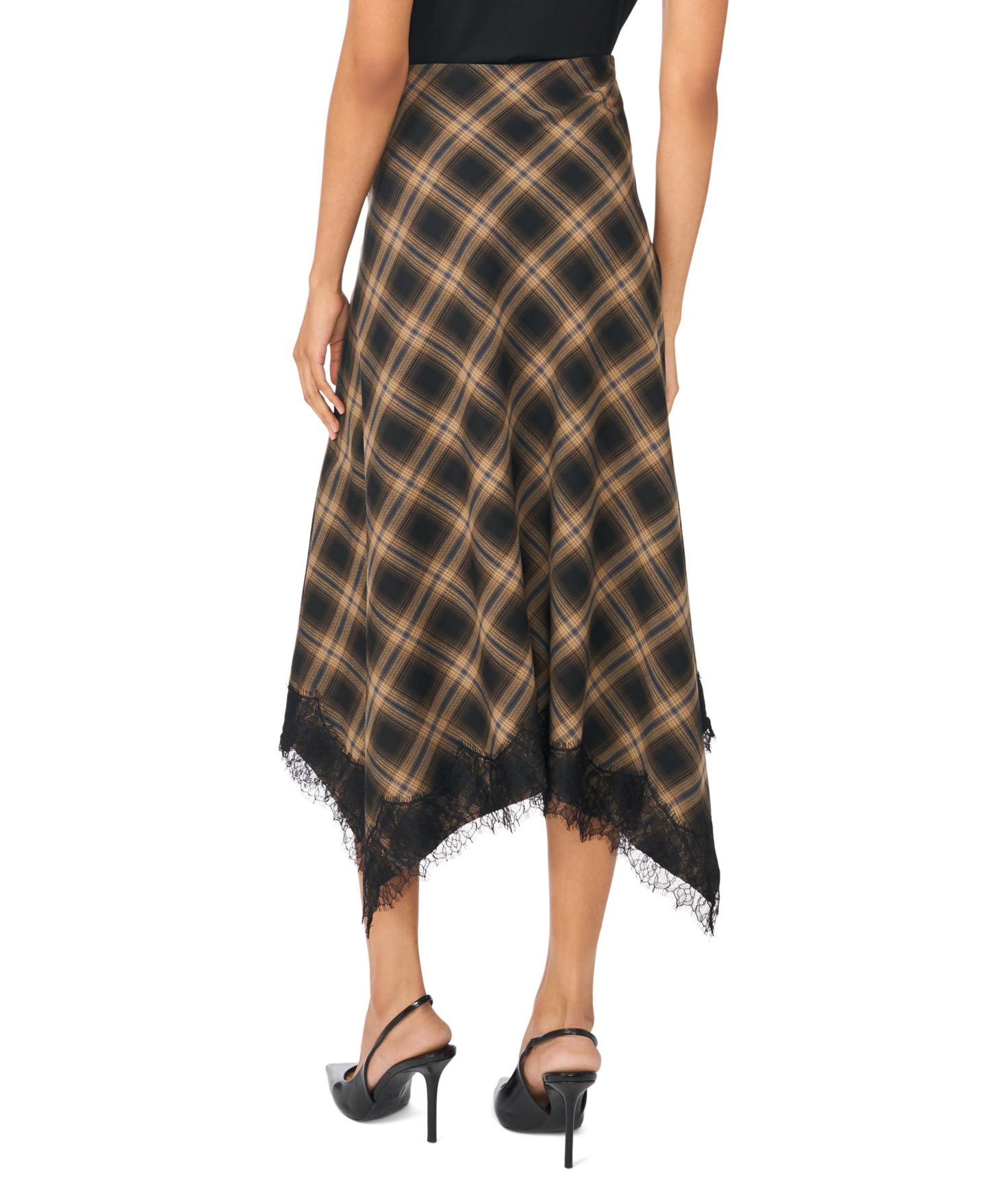 Женская юбка 1.STATE Bias Cut Hankerchief Plaid A-Line Midi, цвет: Насыщенный чёрный — фото 3