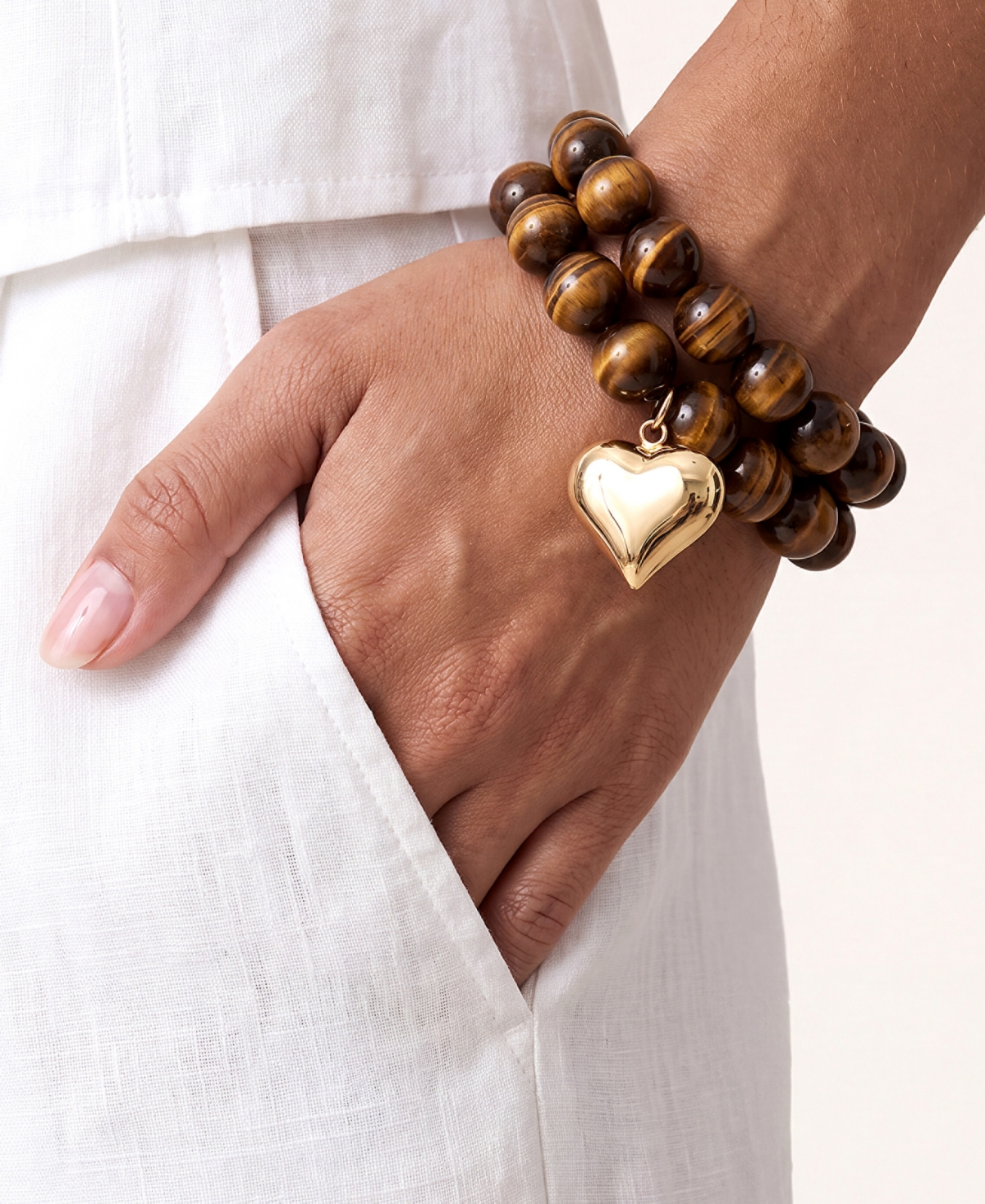 Ettika Luck and Love Tiger's Eye Heart Bracelet Set